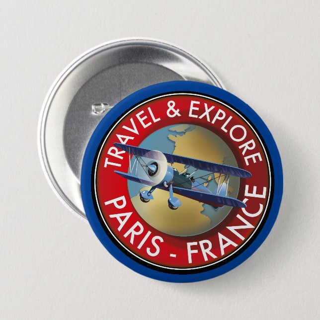 Travel & Explore Paris France Logo 3 Inch Round Button (Front & Back)