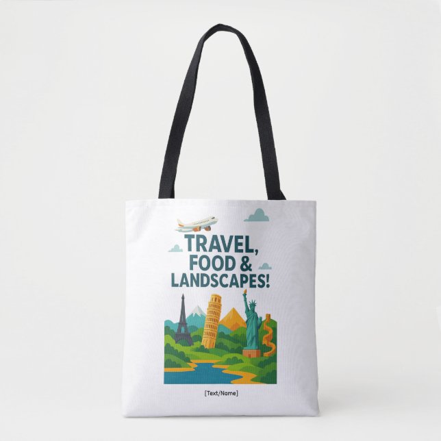 Travel, Food & Landscapes Tote Bag | Add Text/Name (Devant)