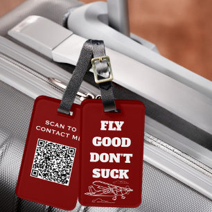 Travel Funny “Fly Good Don’t Suck” and Airplane Luggage Tag