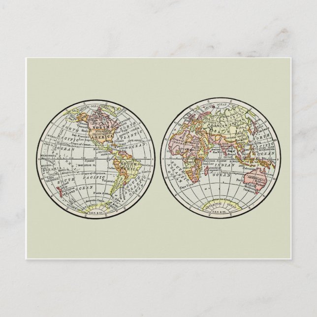 Travel Globe Map Earth 1916 World Atlas  Postcard (Front)