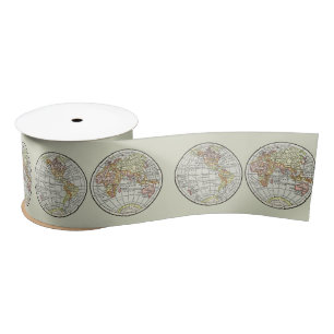 Travel Globe Map Earth 1916 World Atlas  Satin Ribbon