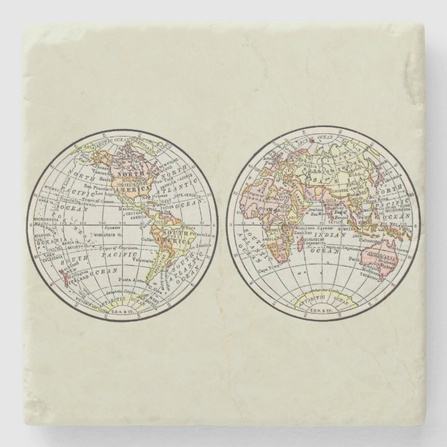 Travel Globe Map Earth 1916 World Atlas  Stone Coaster (Front)