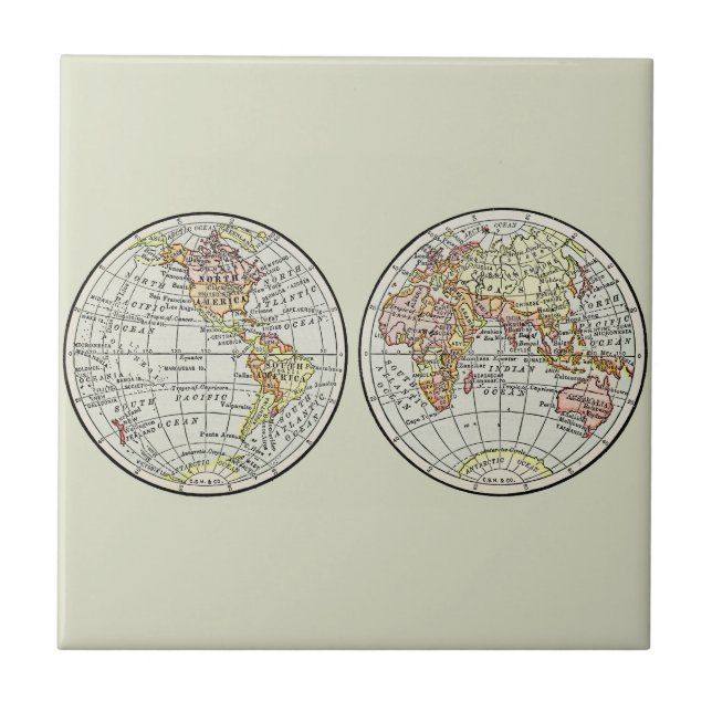 Travel Globe Map Earth 1916 World Atlas  Tile (Front)