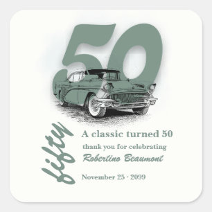 Travel Green Classic Car  Turns 50th Birthday Square Sticker