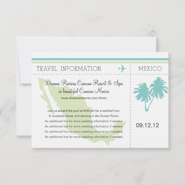 Travel Information Boarding Pass TO MEXICO Invitation (Front)