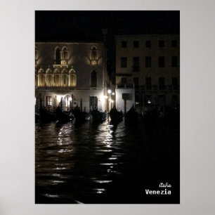 Travel   Italy - Venice Dark night with gandolas Poster