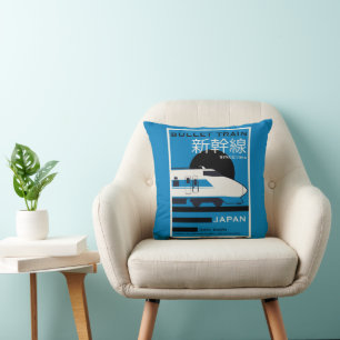Travel Japan Bullet Train Shinkansen Throw Pillow