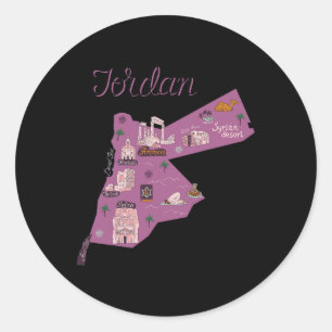 Travel Jordan Map Amman Petra Dead Sea Family Vaca Classic Round Sticker
