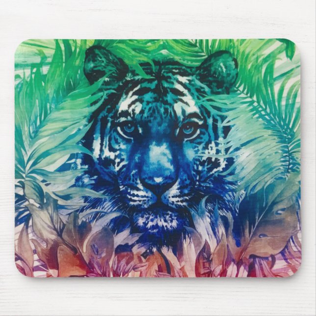 Travel Jungle Wild Tiger Foliage Tropical Leaves Mouse Pad (Front)