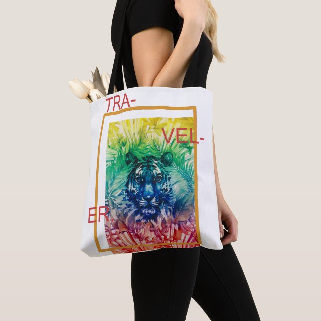 Travel Jungle Wild Tiger Tropical Leaves Tote Bag (Close Up)