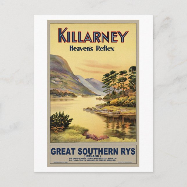 Travel Killarney Ireland by Railways Vintage Postcard (Front)