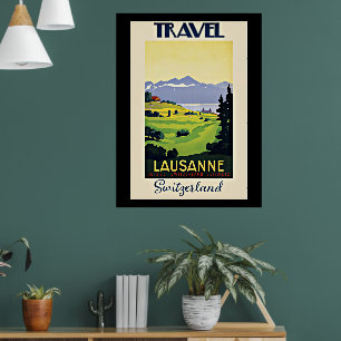 Travel Lausanne, Suisse poster vintage,