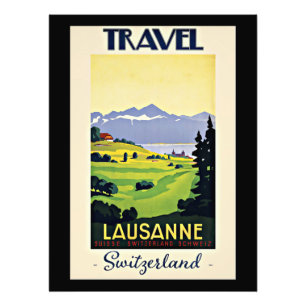 Travel Lausanne, Switzerland vintage poster, Photo Print