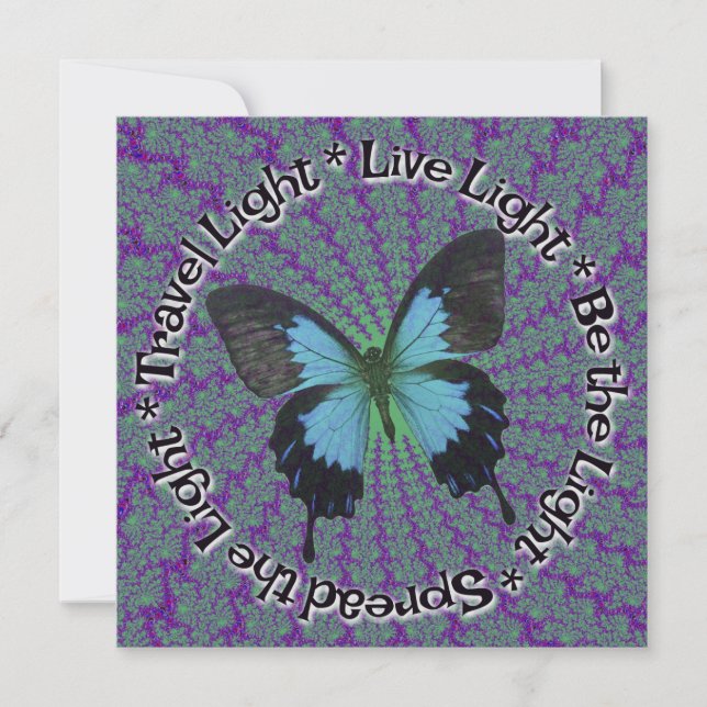 Travel Light with Blue Butterfly and Fractals Holiday Card (Front)