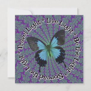 Travel Light with Blue Butterfly and Fractals Holiday Card