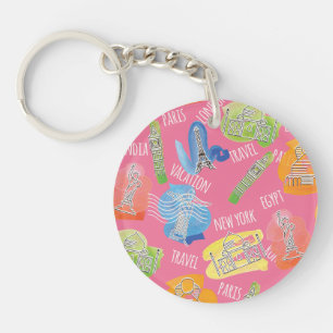 Travel Locations Pattern Keychain