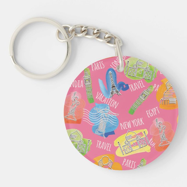 Travel Locations Pattern Keychain (Front)