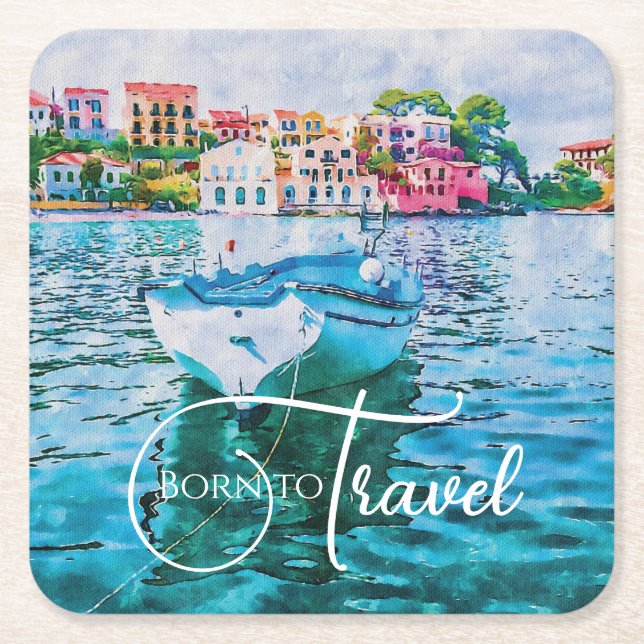 Travel love square paper coaster (Front)