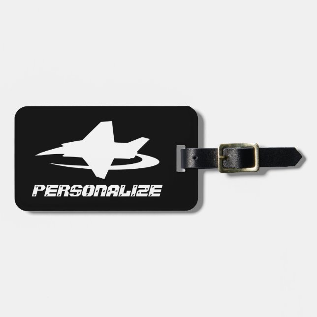 Travel luggage tag with jet fighter aircraft logo (Front Horizontal)