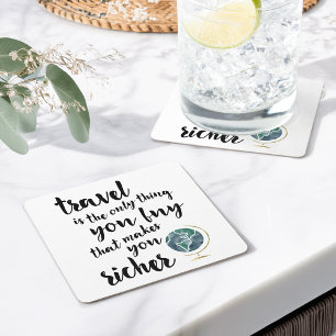Travel Makes You Richer Quote Coasters
