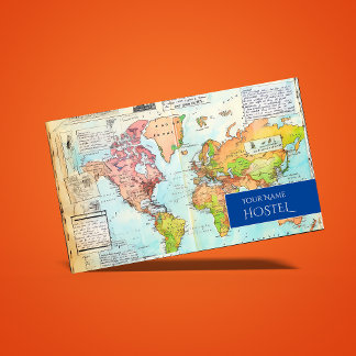 Travel map hostel vintage old style retro drawing business card