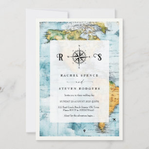 Travel map pirate theme wedding invitation