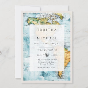 Travel map wedding invitation