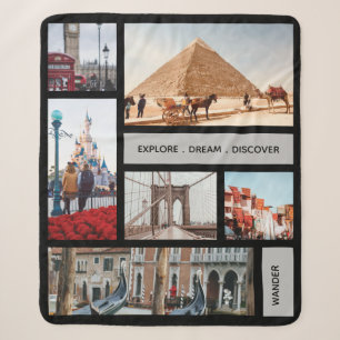 Travel Memories Photo Keepsake Black Grey Sherpa Blanket