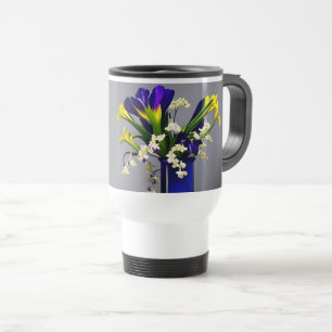 Travel mug beautiful blue vase with flowers 