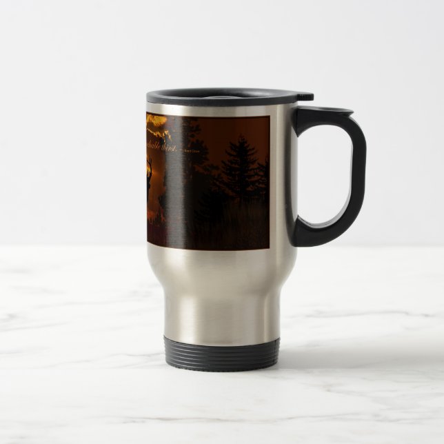 Travel Mug, Deer at Sunset in Orange Tones Mug (Right)