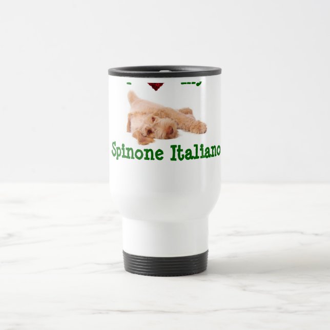 Travel mug featuring gorgeous Spin puppy. (Center)