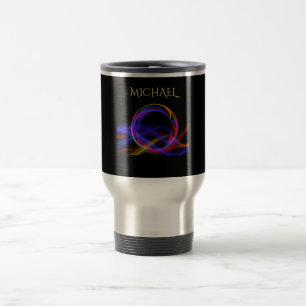 Travel mug personalized in stainless steel.