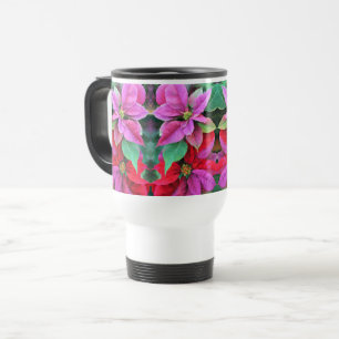 Travel Mug - Pink & Red Poinsettias