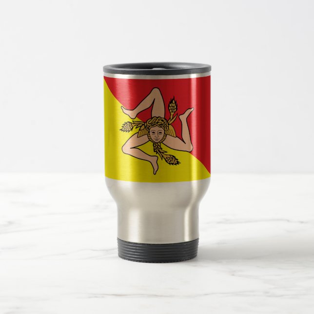 Travel Mug with Flag of Sicily, Italy (Center)