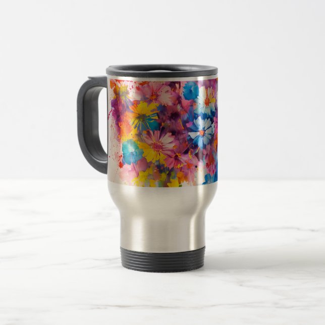 Travel Mug with Flowers Pattern (Front Left)
