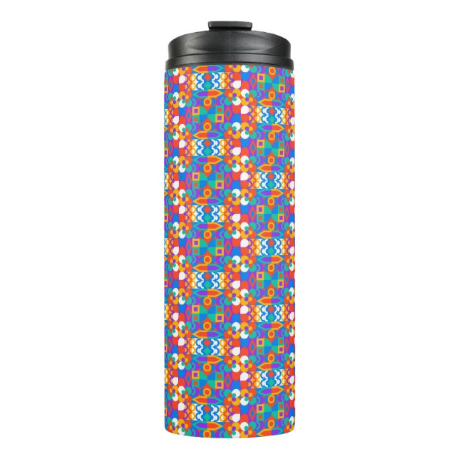 Travel mug with vibrant geometric pattern (Front)