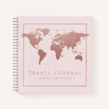 Travel Notebook Journal Rose Gold Pink World Map