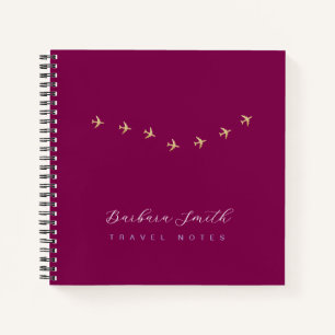 Travel Notes Small Airplanes Wine-Colour Notebook
