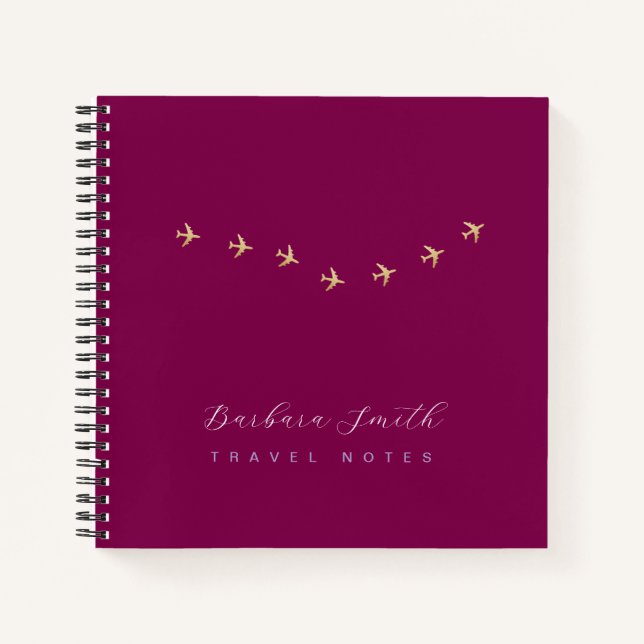 Travel Notes Small Airplanes Wine-Colour Notebook (Front)
