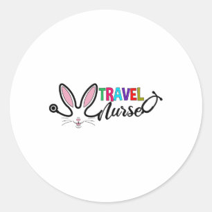 Travel Nurse Bunny Easter Stethoscope Travel Nursi Classic Round Sticker