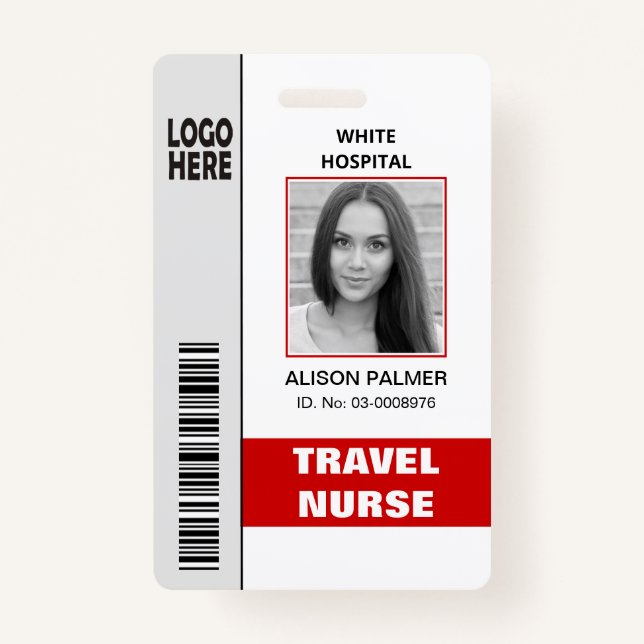 Travel nurse logo photo ID template red Badge (Front)