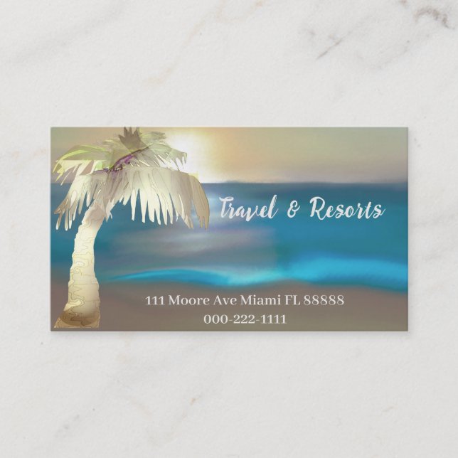 Travel Palm Tree Light Golden Business Cards (Front)