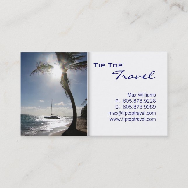 Travel Palm Tree Sun Ocean Boat Business Card (Front)