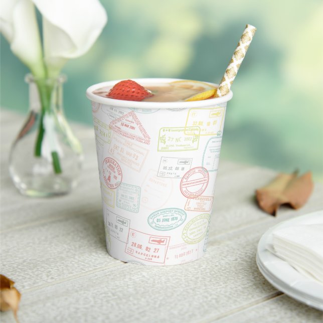  Travel Passport Stamp Up & Away Pattern Paper Cup (Insitu)