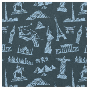 Travel Pattern In Blues Pattern Fabric