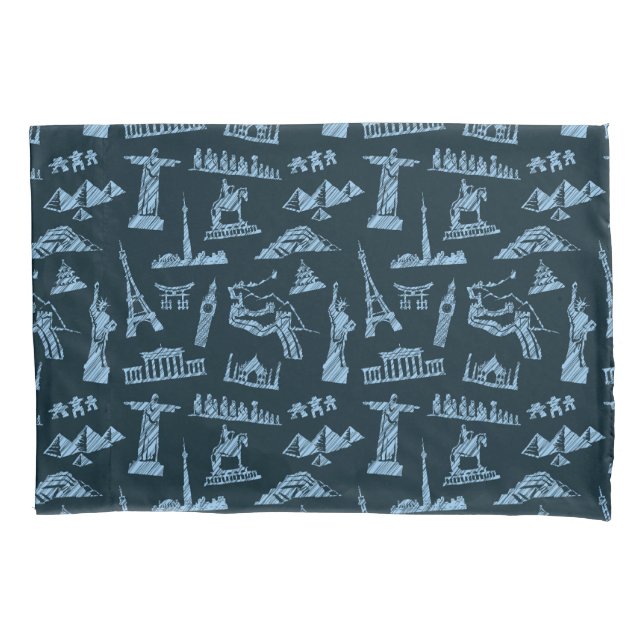 Travel Pattern In Blues Pattern Pillowcase (Front-Left)