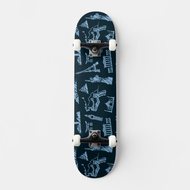 Travel Pattern In Blues Pattern Skateboard (Front)