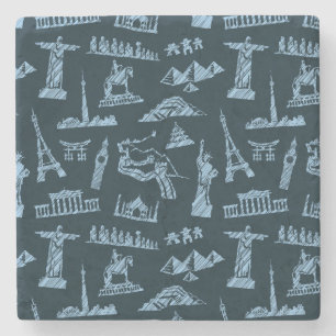 Travel Pattern In Blues Pattern Stone Coaster