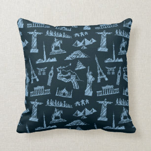 Travel Pattern In Blues Pattern Throw Pillow
