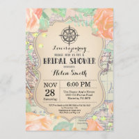 Travel Peach Floral Bridal Shower Invitation